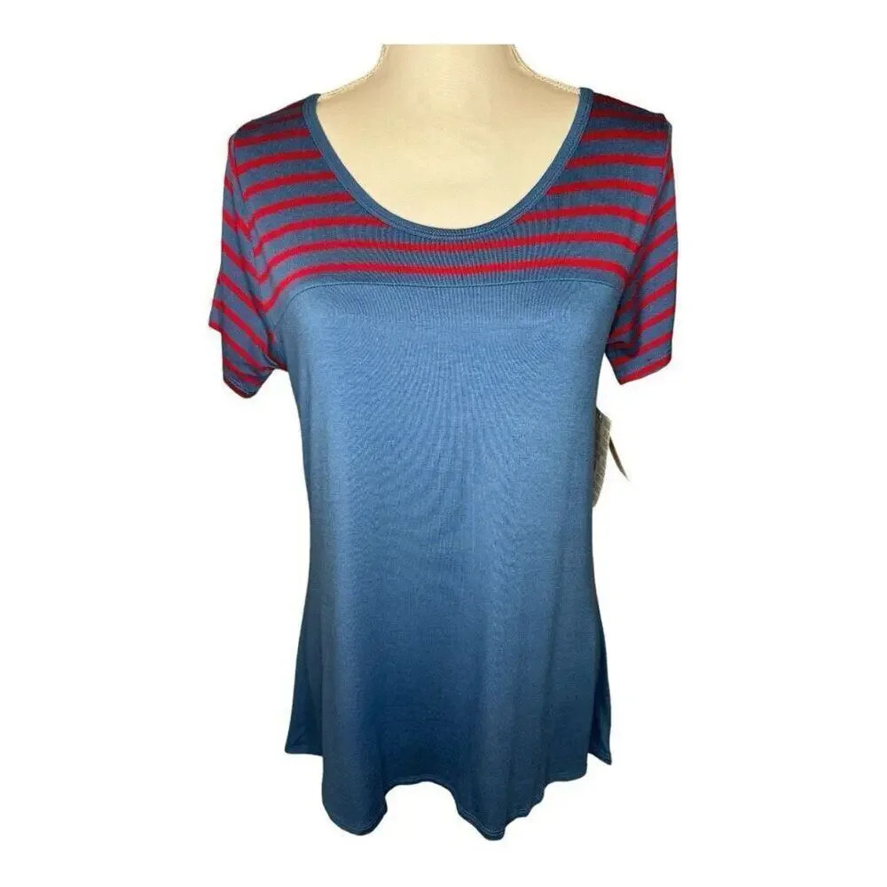 NEW LuLaRoe Women’s Small Blue Classic Tee With Red Stripes NWT